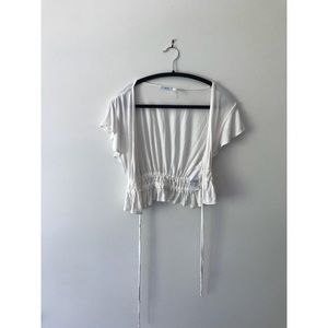 White drawstring crop top